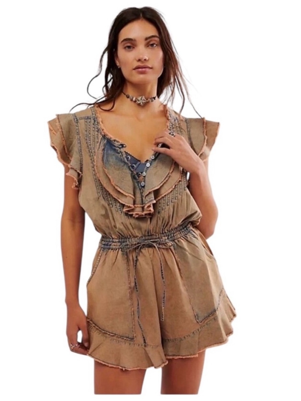 Free People Naya Chambray Romper Size Small